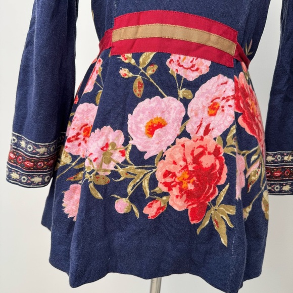 Anthropologie Sparrow Navy Knit Cardigan with Red and Cream Folk Trim Size S - Picture 6 of 11